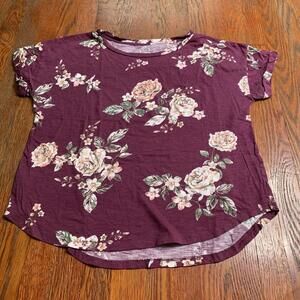 Maurice 24-7 Women's Casual Burgundy Floral Flowers Shirt Size XL Half Sleeve
